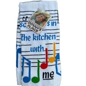 Rare Vintage Dinah's Place Kitchen Towel with Musical Notes and Lyrics